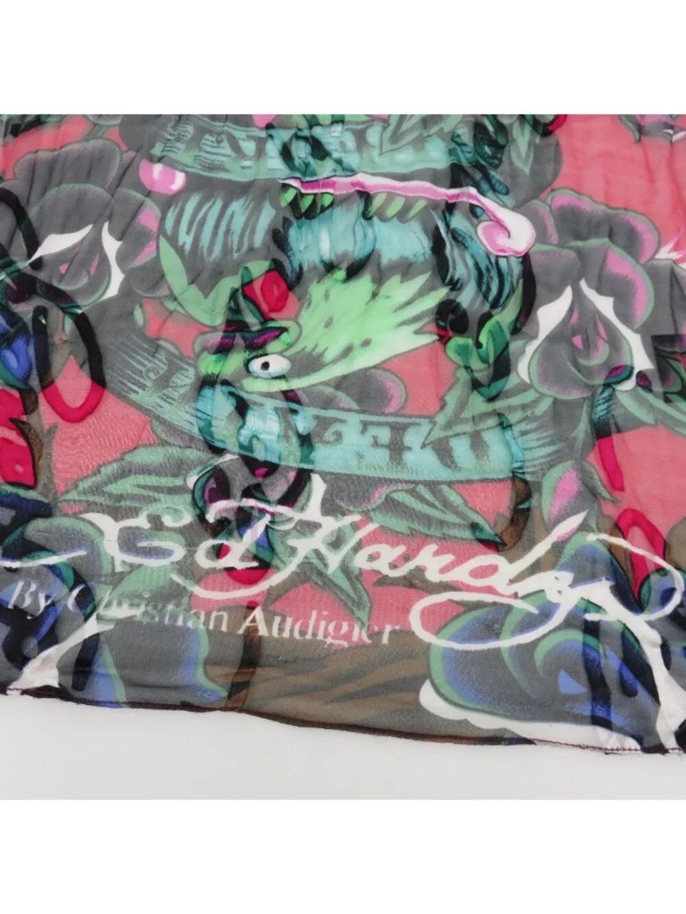 Ed Hardy All Silk Red Green Black Rectangle Scarf Graphic Tattoo Roses Eagle Y2K